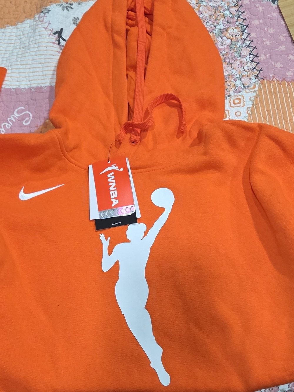 NBA Orange WNBA Logo Hoodie with White Silhouette